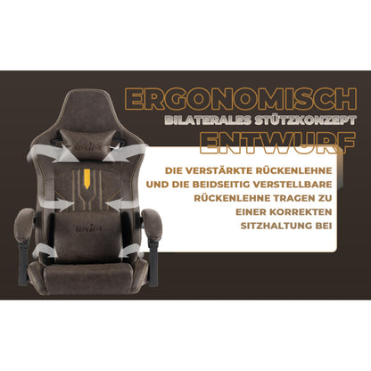 Gaming Stuhl Computerstuhl Ergonomischer Gaming Chair mit Fußstütze Bürostuhl Ergonomischer Computerstuhl mit Lendenwirbelstütze Braun