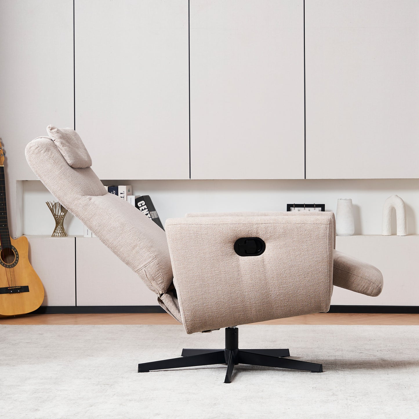 Bequemer Relaxsessel mit Liegefunktion – Chenille Fernsehsessel mit Fußstütze, drehbarer Stillsessel & Loungesessel für Wohnzimmer, modernes Sofa, Grau