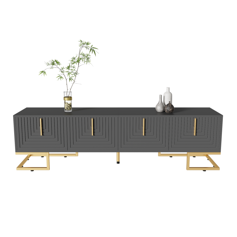 TV-Schrank,lowboard mit strukturierter Tür, TV-Möbel, goldenen Griffen und goldenen Füßen.