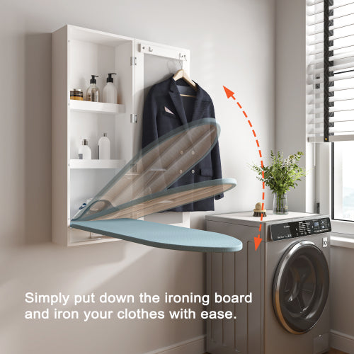 Wand-Bügelschrank mit Spiegel, Integriertes Bügelbrett klappbar, Bügelstation zur Wandmontage mit Stauraum