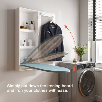 Wand-Bügelschrank mit Spiegel, Integriertes Bügelbrett klappbar, Bügelstation zur Wandmontage mit Stauraum