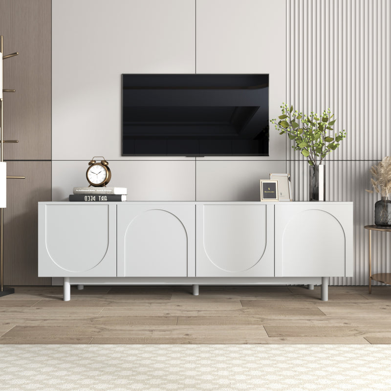 Moderner weiß TV-Schrank – 175 x 38 x 56 cm, verstellbare Einlegeplatten, Leichte Lowboard-TV-Möbel im Luxusstil