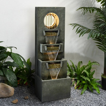 39.3inches High Modern Cascading Indoor/Outdoor Fountains and Waterfalls with LED Lights for Garden, Patio, Yard, and Deck Decor