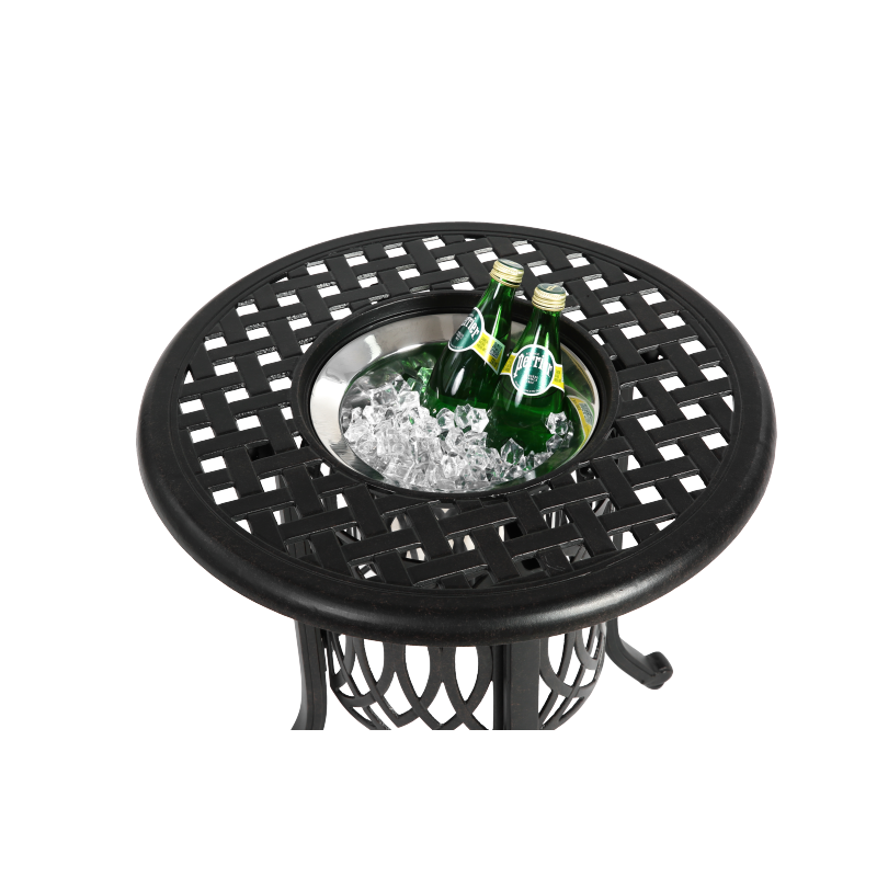Outdoor Aluminum Table with Ice Bucket,Patio Side Table,  Aluminum End Table with Adjustable Footpads, Outdoor Small Coffee Table