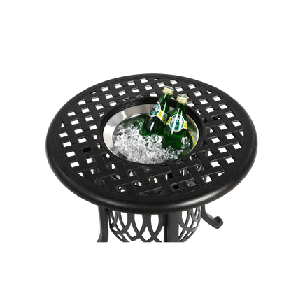 Outdoor Aluminum Table with Ice Bucket,Patio Side Table,  Aluminum End Table with Adjustable Footpads, Outdoor Small Coffee Table