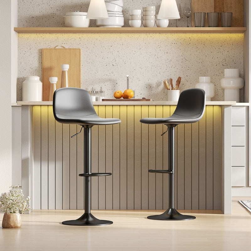 Barhocker 2er Set Höhenverstellbar Drehbar Barstuhl Tresenhocker mit Rückenlehne und Fußstütze, Rutschfest Hocker, Kunstleder, Schwarz