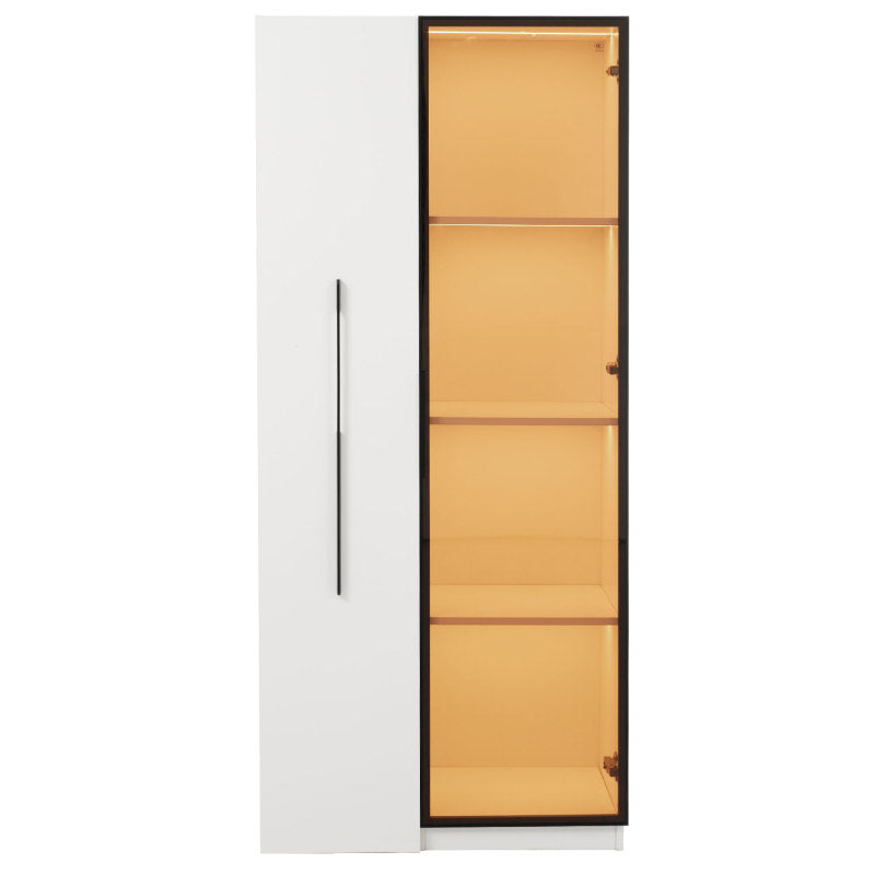 Multifunktionsschrank 160 cm hoch – Bücherregal und Vitrine mit Türen aus gehärtetem Glas, Türrahmen aus Aluminium, 1 Tür, 1 seitliche Schublade, mit Rollen und LED-Beleuchtung – Vitrine, Esszimmersch