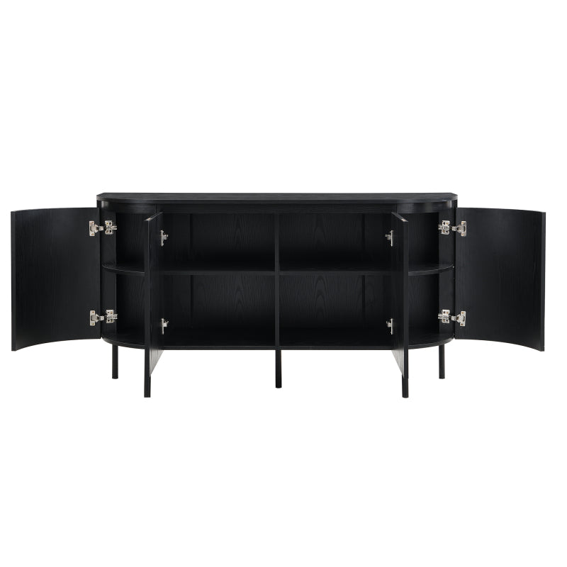 Moderner Bogenförmiger Sideboard mit verstellbaren Regalen und Metallbeinen, ideal für Wohnzimmer und Esszimmer (Schwarz)