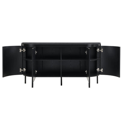 Moderner Bogenförmiger Sideboard mit verstellbaren Regalen und Metallbeinen, ideal für Wohnzimmer und Esszimmer (Schwarz)