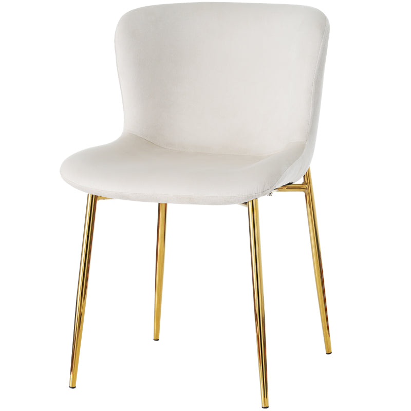 Esszimmerstuhl aus Samt, 2er-set, Loungesessel mit vier Metallfüßen, Beige