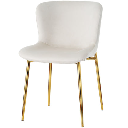 Esszimmerstuhl aus Samt, 2er-set, Loungesessel mit vier Metallfüßen, Beige