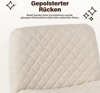 Bürostuhl Ohne Armlehnen,Home Office Stuhl Keine Räder,Heavy Duty Metallbasis,120°Schaukelnder breiter Sitz Ergonomischer Stuhl, Dicken gepolsterte Dreh Eitelkeit Stuhl für Heim und Büro Cream+Linen+Metal