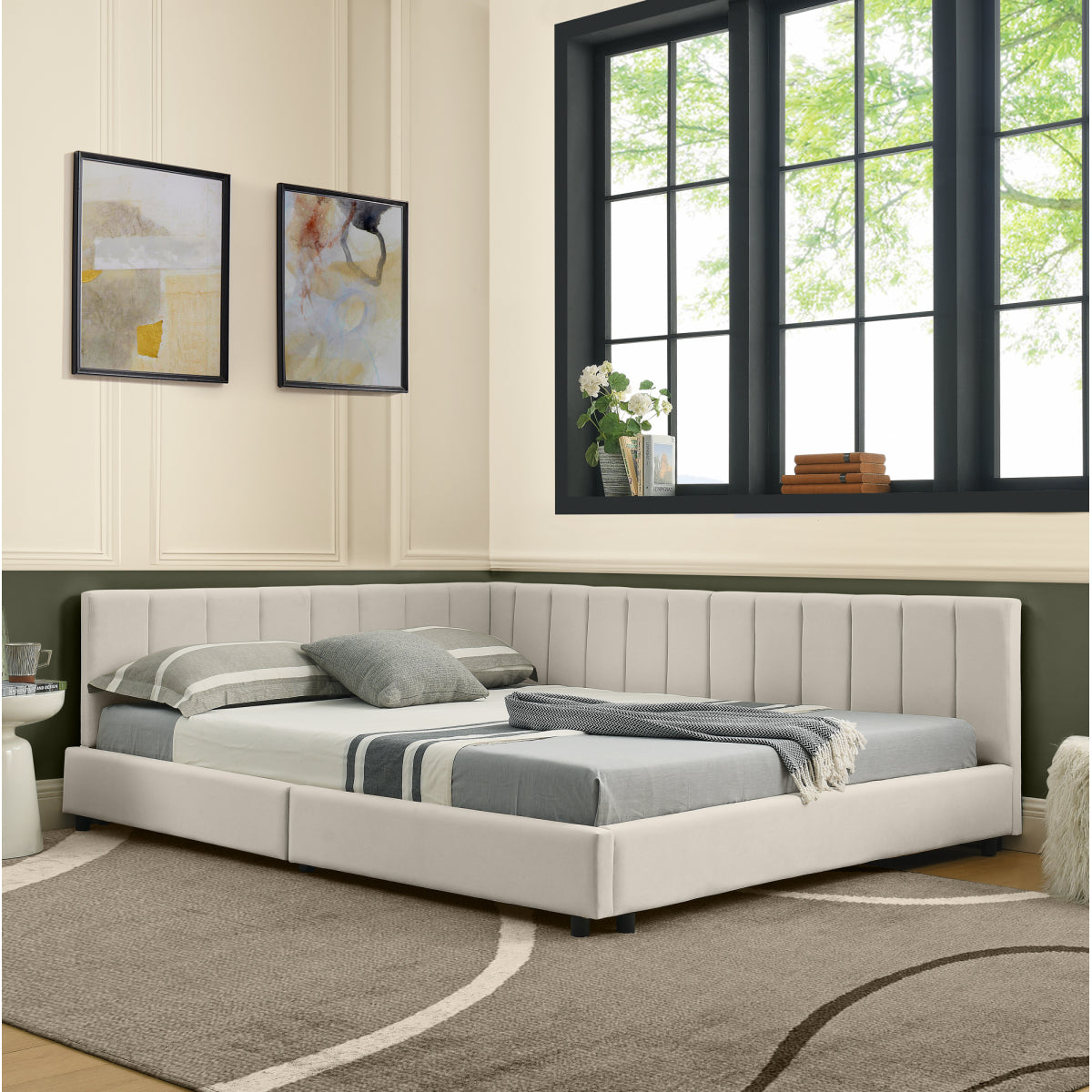 Doppelbett 160×200 cm aus Samt mit hoher Rückenlehne, stabiles Bettgestell aus Holz & Metall, ideal für Schlafzimmer & Familienzimmer, Beige (ohne Matratze)