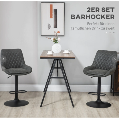 2er-Set Barhocker höhenverstellbar mit Rückenlehne, Küchenhocker Kunstleder Dunkelgrau für Bar und Küche