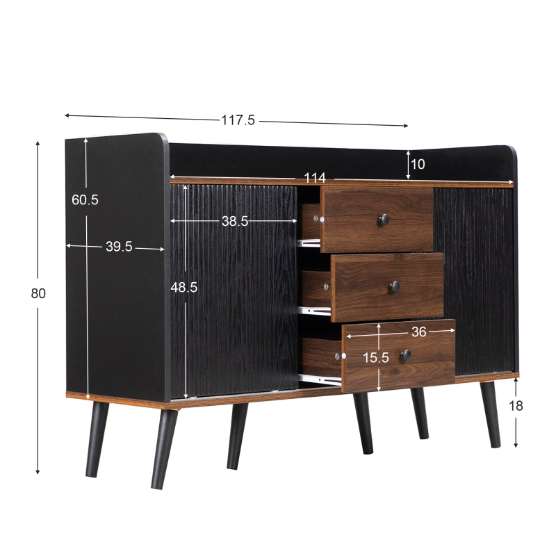 Sideboard mit drei Schubladen, exquisite Maserung. Sideboard für Schlafzimmer und Wohnzimmer, Moderne Holzfarbe-Sideboard mit Stauraumregalen. H80/L117,5/T40 cm