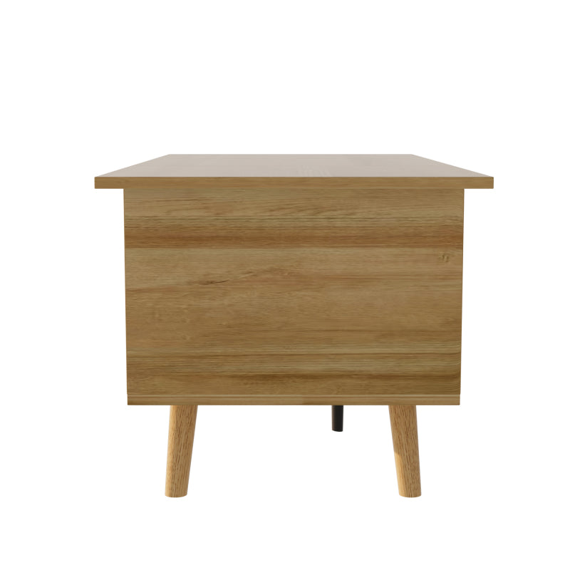 Eleganter Couchtisch mit anhebbarer Tischplatte und Rattan-Türen, Holzfarbe mit schwarzen Akzenten, ideal für das Wohnzimmer – Praktischer Stauraum und funktionales Design