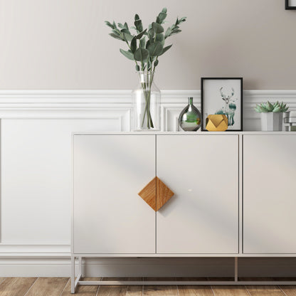 Massivholz-Sideboard mit speziell geformten quadratischem Griff, 4 Türen und doppeltem Stauraum