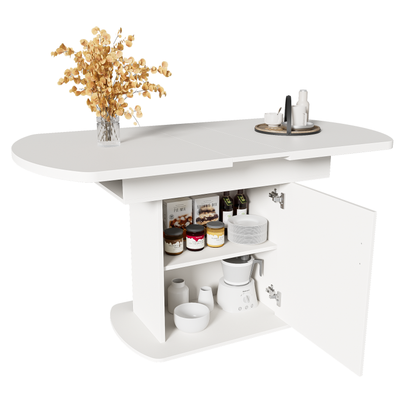Ausziehbarer ovaler Esstisch, L110/130*W70*H75cm, weiß+goldener Griff