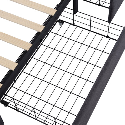 Polsterbett 90x200cm mit LED & 2 Schubladen - Einzelbett Grau, Verstellbares Kopfteil & Lattenrost - Modernes Bettgestell (Ohne Matratze)