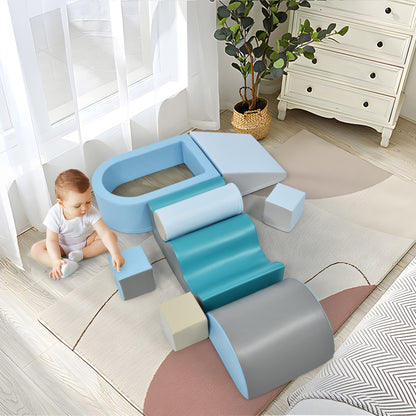 9 TLG Bausteine zum Toben & Klettern. Bausteine für Kinder. Treppen, Rutsche und Bällebad für Kinder für Vorschulkinder und Babys, weiche Bausteine, bunt. Ohne Kugel.