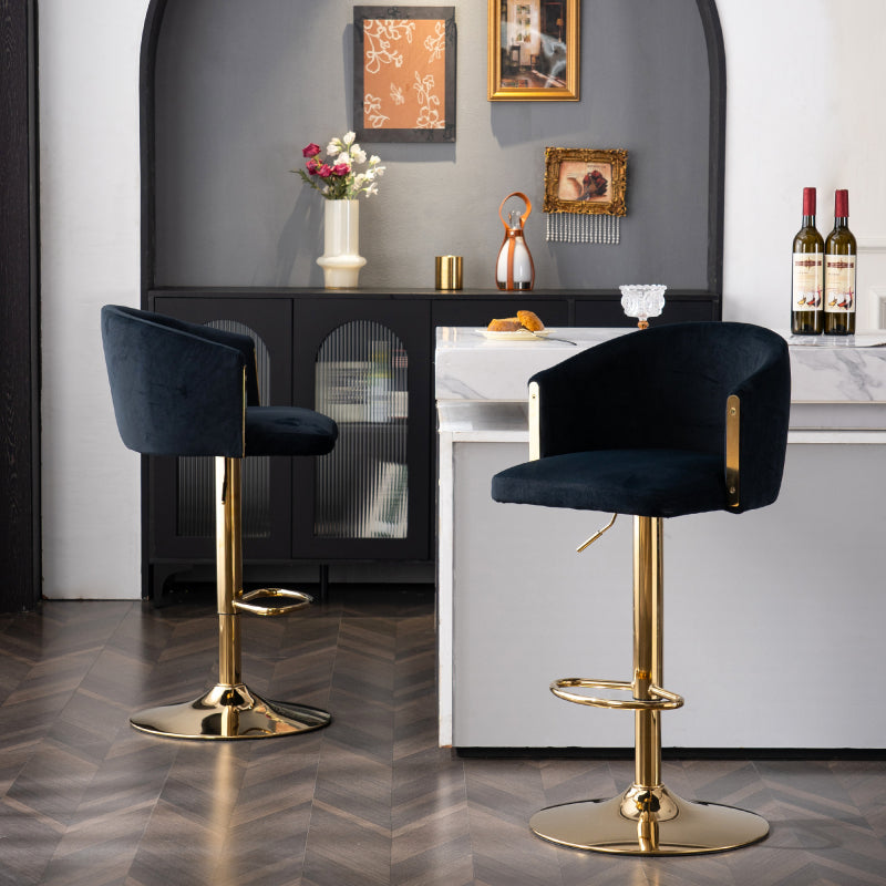 Moderner drehbarer höhenverstellbarer Barhocker, moderner Barhocker für Küche, Bar und Restaurant Theken, Hubhocker mit Rückenlehne und goldener Fußstütze (black.Set of 2)