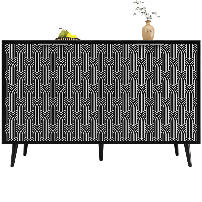 Esszimmerschrank (120×35×78cm), Esszimmer- und Wohnzimmer-Aufbewahrungsschrank, einzigartiges Schranktürdesign, freistehender Schrank, Antidumping, Fischgrätenmuster, geschnitzte Tür, schwarz