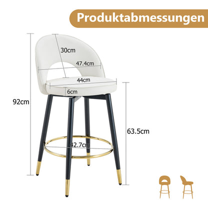 360° drehbarer Barstuhl. Moderner weißer PU, komfortabler gepolsterter Barstuhl, geeignet für Bar, Esszimmer, Küche usw. Eine Box von 2 Packungen.