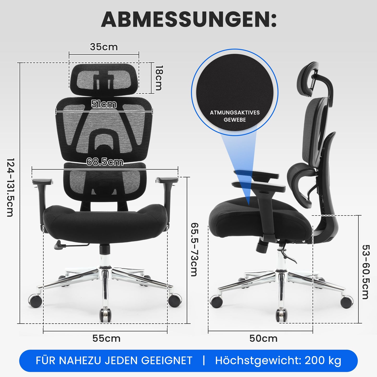 3D Ergonomischer Bürostuhl 200KG Großer und hoher Bürostuhl mit 3D Weiches Kissen 4D Armlehnen Schreibtischstuhl Mesh Bürostuhl für Haus und Büro Atmungsaktiver Netz-Chefsessel