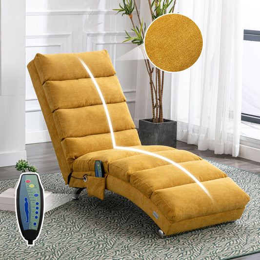 Entspannungsliege Polstersessel Liegesofa mit Vibrationsfunktion Ganzkörper Unterstützung Seitentaschen modernes Design Wohnzimmer Senfgelb
