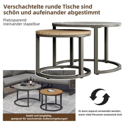 Gartenmöbel-Set für 6-7 Personen, Outdoor-Lounge-Set, Rattan-Handwerk, mit zwei Tischen, mit verzinktem Eisengestell, verstellbare Beine, inklusive aller Sitz- und Rückenkissen, grau