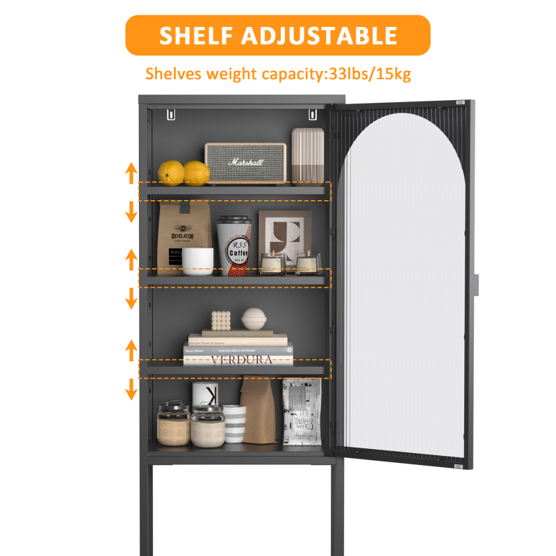 Metall Glas Tür Schaukasten Speicher Schrank – 5-Stufen Würfel Bücherregal Speicher Schrank mit 3 einstellbaren Regalen. Für Küche, Esszimmer, Wohnzimmer, Bad, Home-Office, eisenha, H160cm×B50cm×T35cm