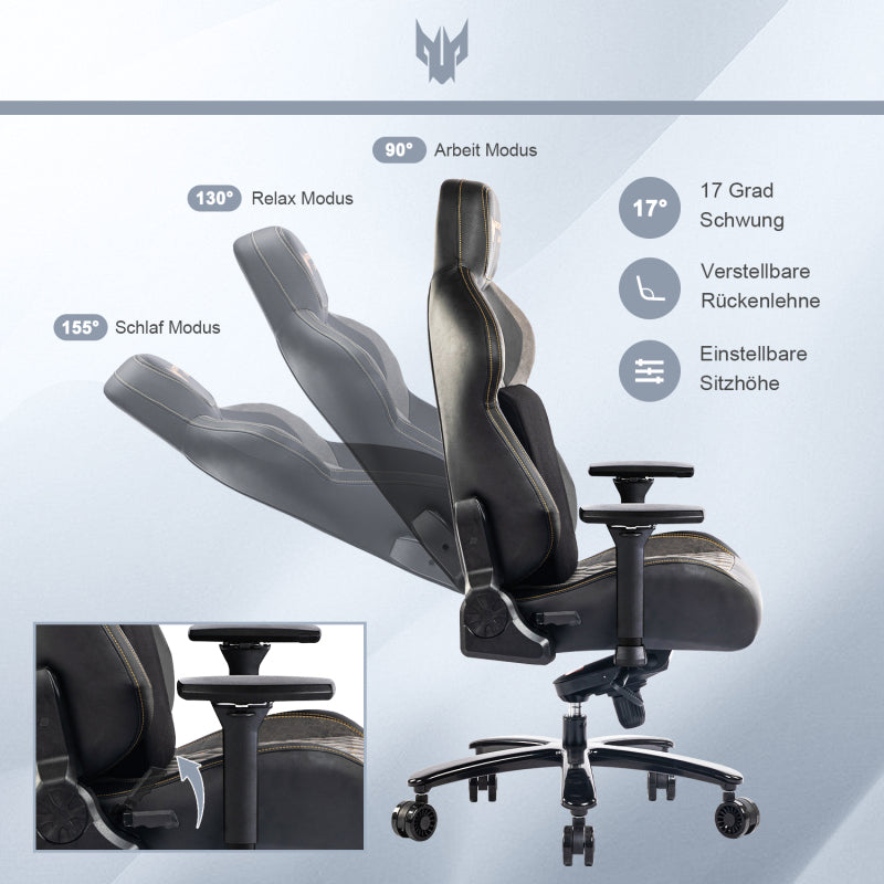 Gaming Stuhl 200KG Belastbarkeit Bürostuhl 200KG Verstellbare Armlehne 4D Gamer Stuhl mit Lendenwirbelstütze Chefsessel Ergonomischer Schreibtischstuhl