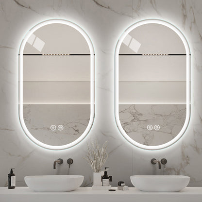 Ovaler LED Badezimmerspiegel 60×90 cm – rahmenlos, dimmbar, Anti-Beschlag, Touchscreen, Wandmontage, Smart Mirror