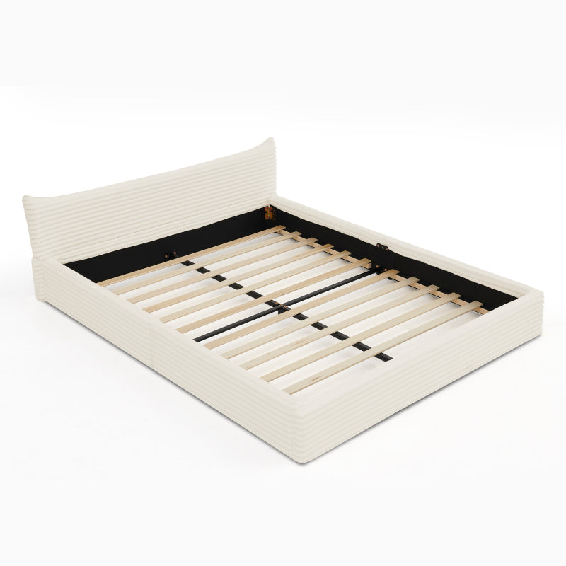 Doppelbett 160x200cm, mit Samtweichem Chenille-Bezug & Elegantem Kleinkantendesign am Kopfende, Beige (ohne Matratze)