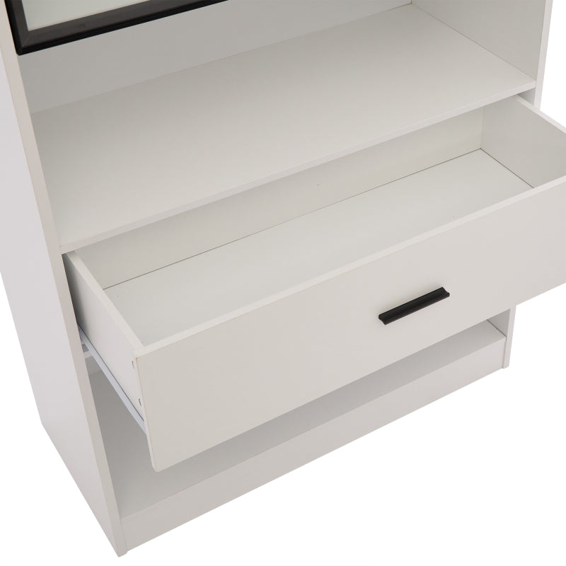 Curio Vitrine mit Licht, 16 Farben Licht, Sammlerstücke Schrank Display Regal, Bücherregal Vitrine für Wohnzimmer, weiß, schwarzer Fenste