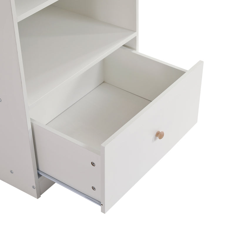 Bücherregal, Regal mit drei Einlegeböden und einer Schublade, geräuschlosen Gleitern, Schlafzimmer, Wohnzimmer, MDF, Weiß