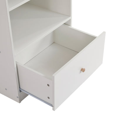 Bücherregal, Regal mit drei Einlegeböden und einer Schublade, geräuschlosen Gleitern, Schlafzimmer, Wohnzimmer, MDF, Weiß