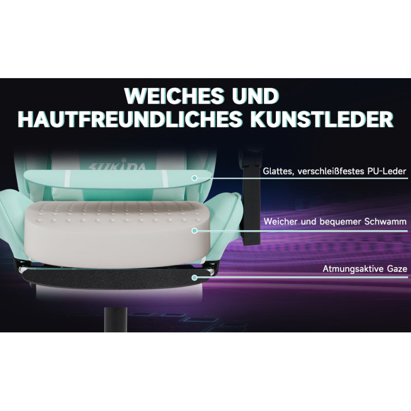 Gaming Stuhl Computerstuhl Ergonomischer Gaming Chair mit Fußstütze Bürostuhl Ergonomischer Computerstuhl mit Lendenwirbelstütze, Mintgrün