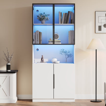 Moderne Vitrine Weiß 80x30x200cm - Glasschrank mit LED-Beleuchtung, Einstellbare Helligkeit & Farbtemperatur, Bücherregal für Sammlerstücke, weiß