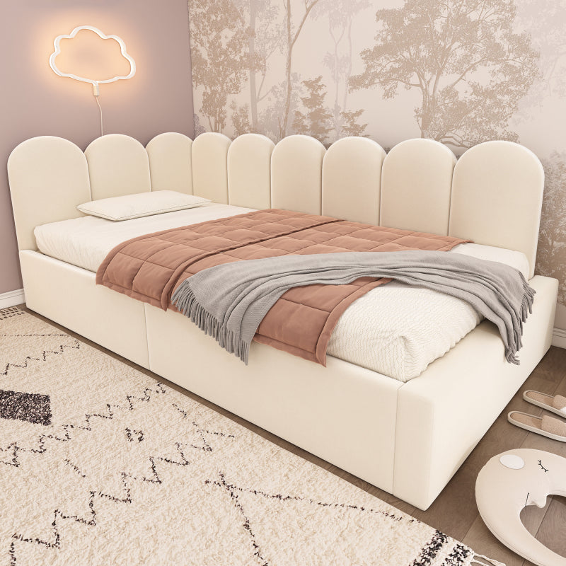 Polsterbett Daybett 90x200 cm,Tagesbett Schlafsofa mit hydraulischem Stauraum, Kinderbett mit Metall-Lattenrost, Samt, Beige, ohne Matratze