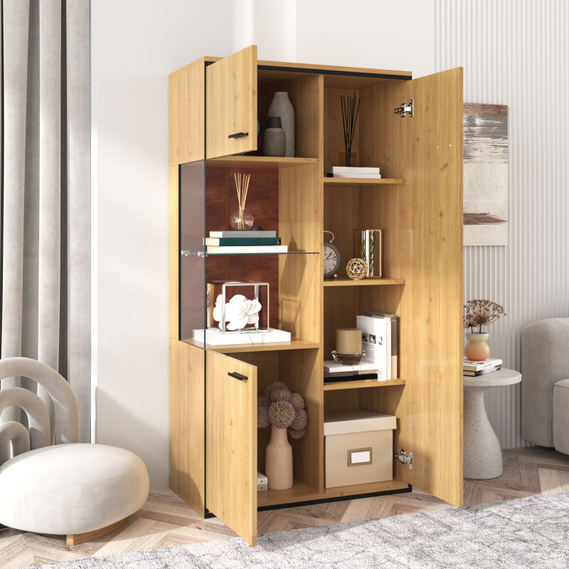 Moderne Vitrine mit LED-Beleuchtung - 150Hcm - Glastür, Mehrzweckregale, 15 Farboptionen, Großer Stauraum, Glasboden, Schaukasten, Präsentationsmöbel, Schrank mit Beleuchtung,Möbel mit Glastür