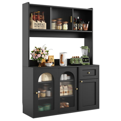Küchenschrank, Esszimmerschrank, Sideboard mit LED-Beleuchtung, schwarz