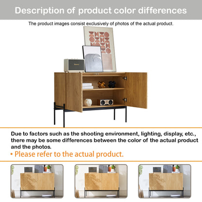 Sideboard mit 2 Türen und Metallbeinen, Buffet, Kommode mit Linien-Design, Maße: H 75 cm / B 100 cm / T 40 cm