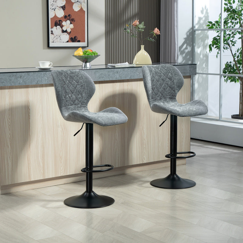 Barhocker 2er-Set, Gepolstert Barstuhl mit Lehne, 360° Drehbar Tresenhocker, Dunkelgrau