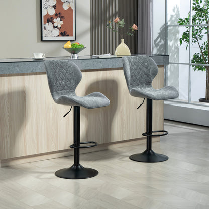 Barhocker 2er-Set, Gepolstert Barstuhl mit Lehne, 360° Drehbar Tresenhocker, Dunkelgrau