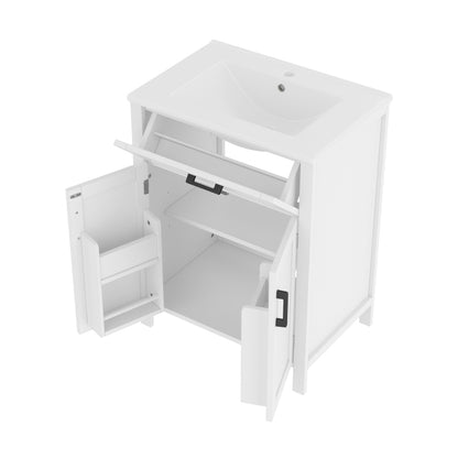 Bodenstehender Badezimmerschrank mit Waschbecken,Waschtisch,Volllackierung, integriertes Keramik Waschbecken, weiß