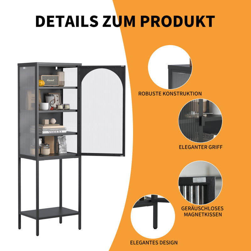 Metall Glas Tür Schaukasten Speicher Schrank – 5-Stufen Würfel Bücherregal Speicher Schrank mit 3 einstellbaren Regalen. Für Küche, Esszimmer, Wohnzimmer, Bad, Home-Office, eisenha, H160cm×B50cm×T35cm