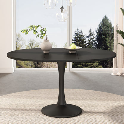 Ausziehbarer Esstisch, ovaler Esstisch, Länge 100/140 x Breite 100 x Höhe 75 cm, Schwarz