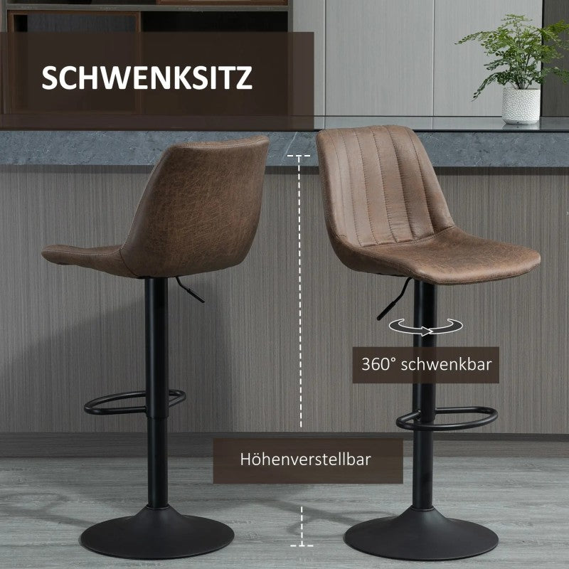 2er-Set Barhocker Küchenhocker höhenverstellbar mit Fußstützen Drehstuhl Braun Polyester, für Bar, Küche