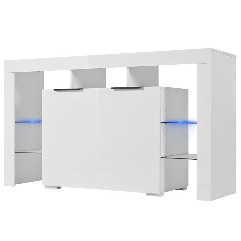 Hochglanz-LED-Sideboard, Küchenschrank, Schrank, Buffet-Aufbewahrung, Servertisch mit LED-Leuchten, Hochglanz-Buffetschrank mit 4 Glasböden und 2 Tür, Vitrine für Wohnzimmer, Eingangsbereich